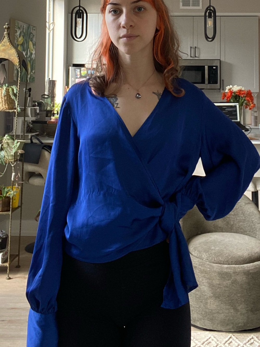 Royal Blue Wrap Blouse